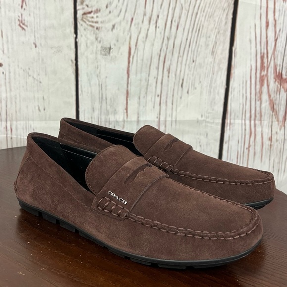 COACH MOTT DRIVER DARK MAHOGANY Men's Suede Loafers driving shoes size 9D NIb - Picture 1 of 12